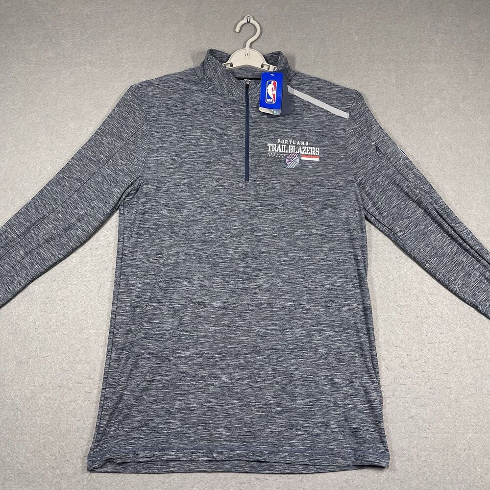 Portland Trail Blazers Sweatshirt Mens Large Tall Gray 1/4 Zip Hoops For Troops